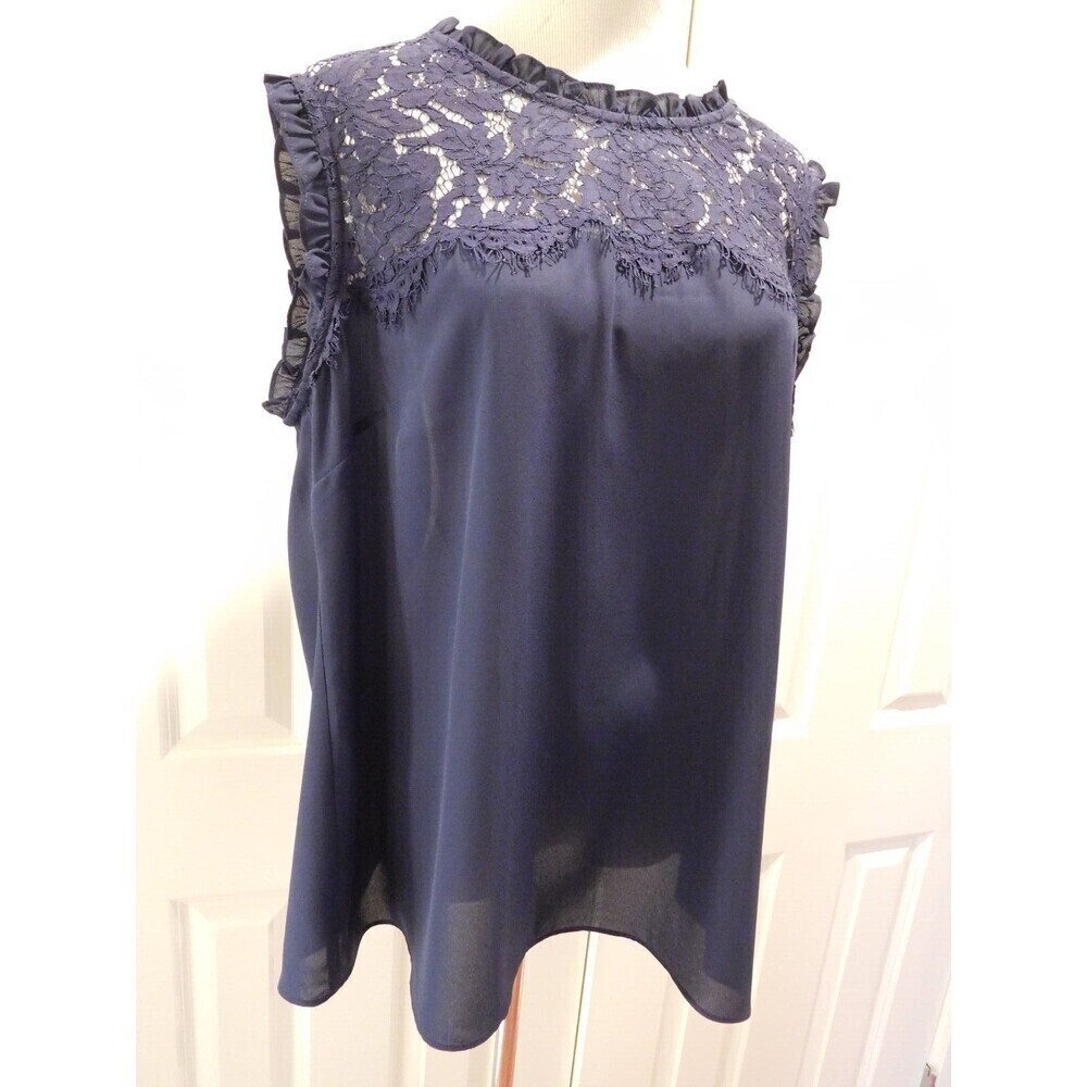 NWT CITY CHIC "Angel Lace Top" in Navy Blue Sleeveless Lace Bodice Blouse S/16 - Picture 2 of 9